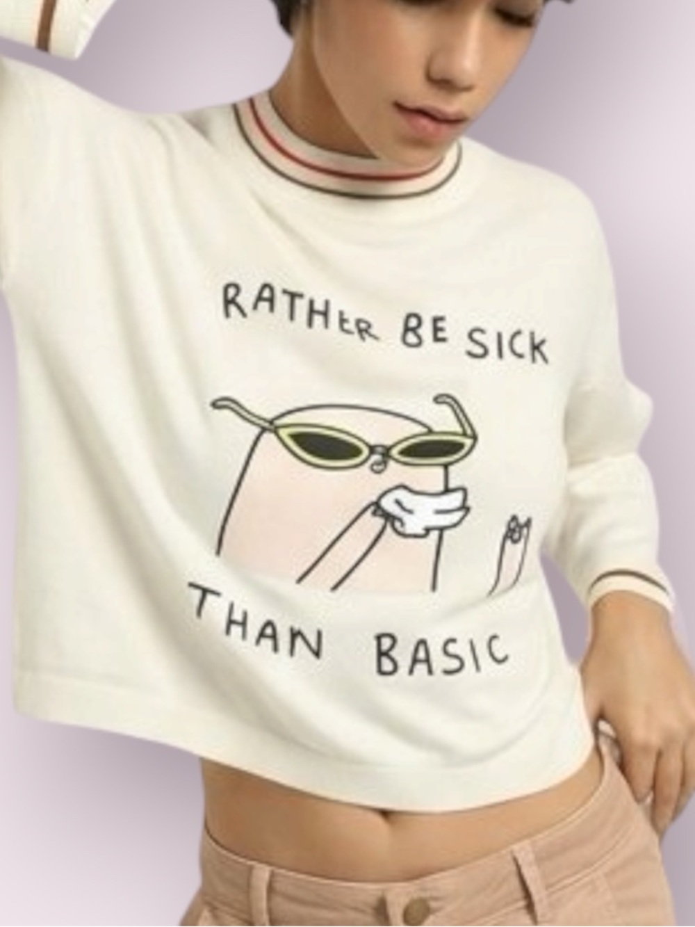 ONLY Ketnipz Rather Be Sick Than Basic Printed Boxy Pullover Top Off White Small